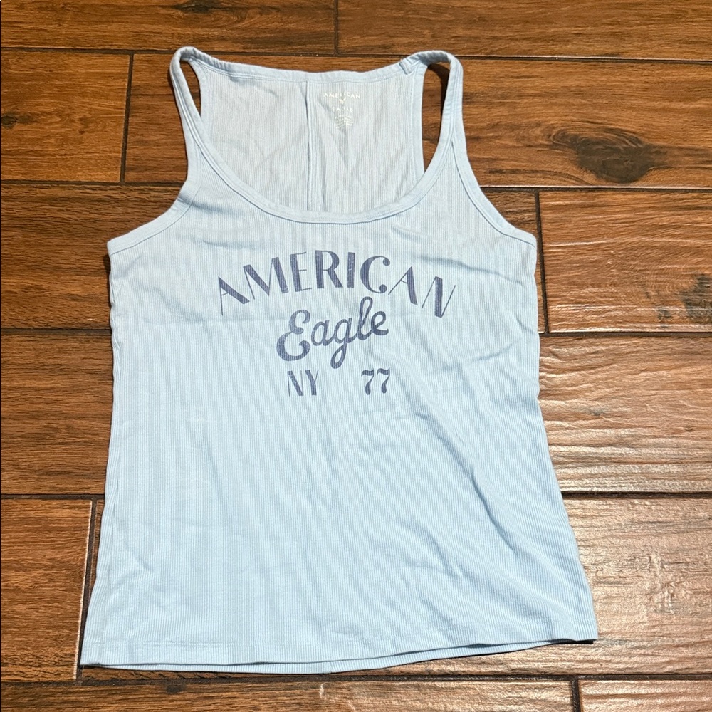 American Eagle Outfitters Sky Blue Graphic Tank Top